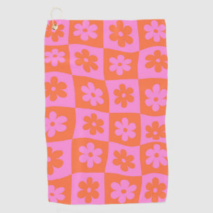 Toalla De Golf Flores Retro Cuadradas Deformadas Rosa Naranja 