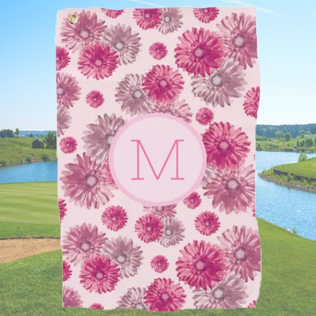 Toalla De Golf Flores rosadas preadormistas personalizados monogr (Subido por el creador)