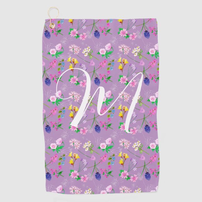 Toalla De Golf Flores silvestres delgadas en morado. Personalizad (Anverso)