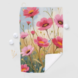 Toalla De Golf Flores sonrojadas | Pradera floral de flores rosad
