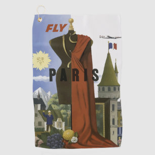Toalla De Golf Fly Paris Francia Vintage Travel Poster