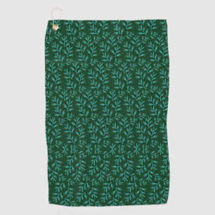 Toalla De Golf Fondo verde oscuro con hojas botánicas teal