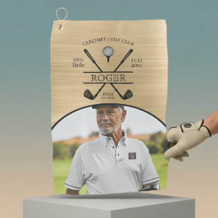 Toalla De Golf Foto de golfista con hoyo en uno de oro