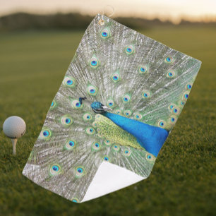 Toalla De Golf Foto del plumaje de plumas de pavo real azul