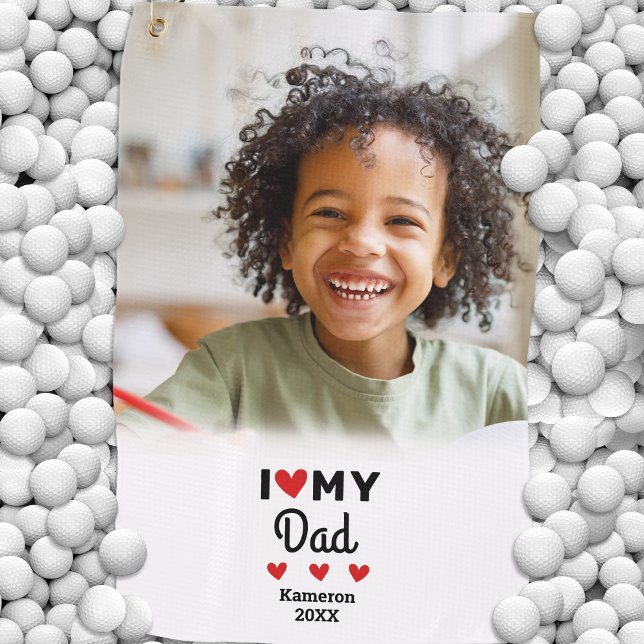 Toalla De Golf Foto Me encanta el nombre de mi papá golfista pers (Photo I Love My Dad Golfer Name Custom Golf Towel)