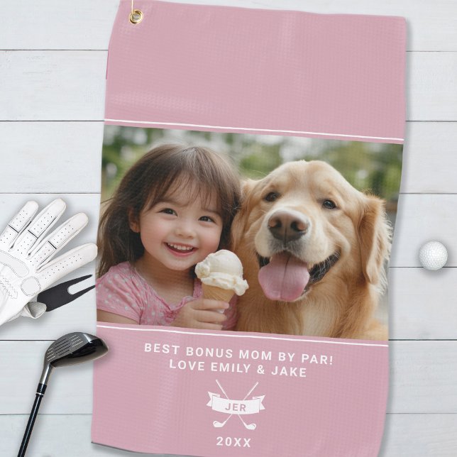 Toalla De Golf Foto Mejor Bono Mamá De Par Stepwoman Golfer Pink (Photo Best Bonus Mom By Par Stepmother Golfer Pink Golf Towel)