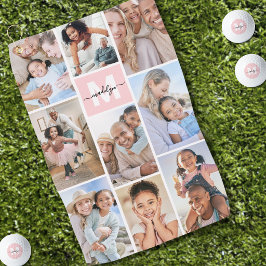 Toalla De Golf Fotomontaje personalizado con monograma rosa