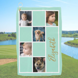 Toalla De Golf Fotos Familiares con Plantilla Personalizada Verde
