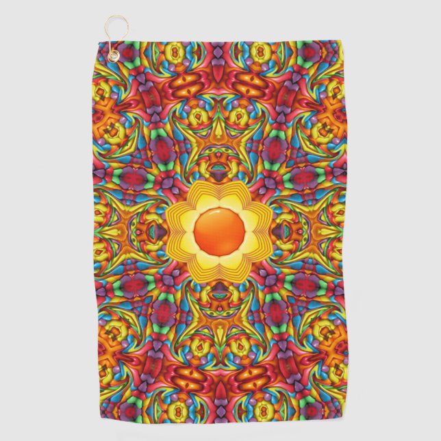 Toalla De Golf Fractal Kaleidoscope rojo Freaky Tiki (Anverso)