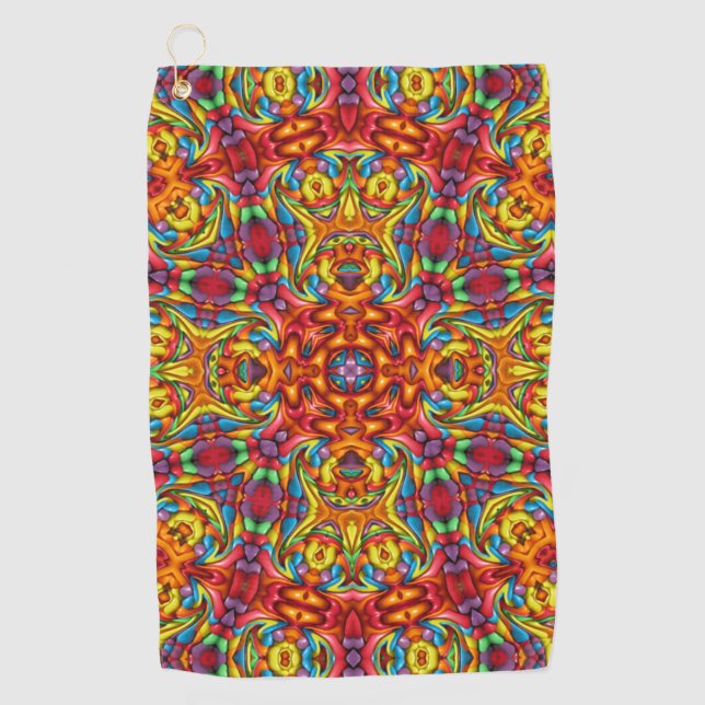 Toalla De Golf Fractal Kaleidoscope rojo Freaky Tiki (Anverso)