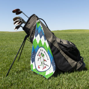 Toalla De Golf Frog Golfing Grip It y Ribbit Blue Green Argyle