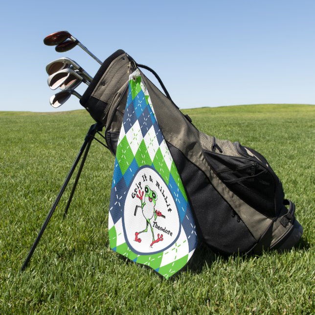 Toalla De Golf Frog Golfing Grip It y Ribbit Blue Green Argyle (Verde)