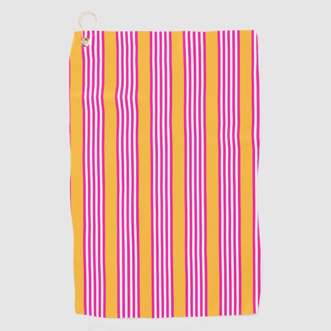 Toalla De Golf Fuchsia y amarillo cinco rayas (Anverso)