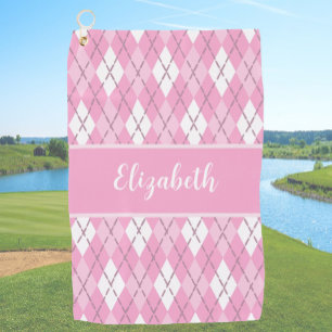 Toalla De Golf Fun Cute rosa preppy argyle nombre de costumbre se