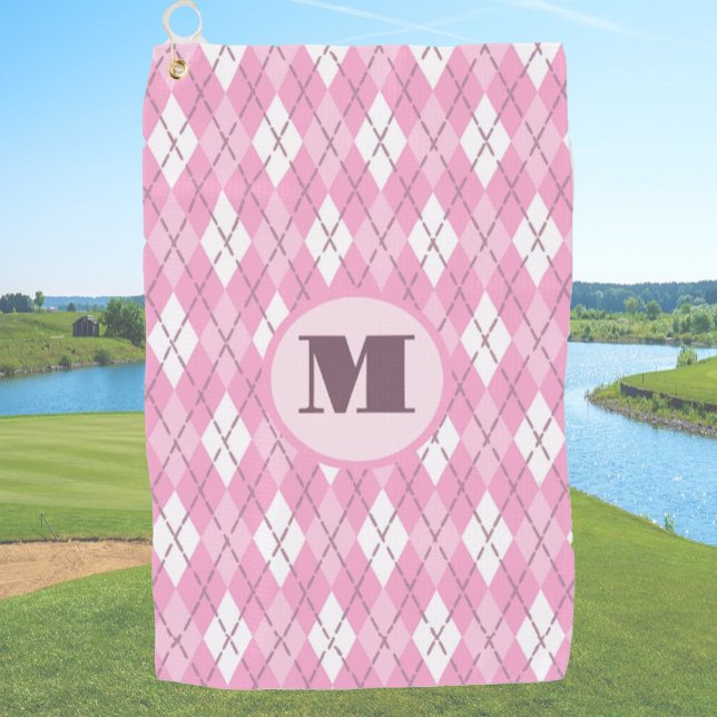 Toalla De Golf Fun Cute rosa preppy personalizado de argyle monog (Subido por el creador)