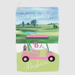 Toalla De Golf Fun Fem Carro de golf Nombre personalizado