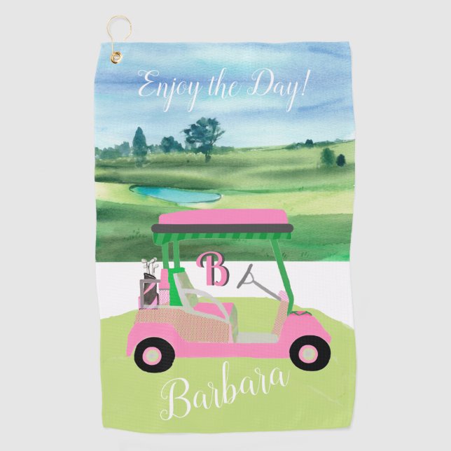 Toalla De Golf Fun Fem Carro de golf Nombre personalizado (Anverso)
