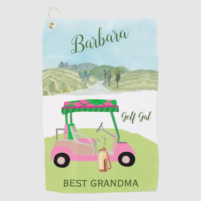 Toalla De Golf Fun Glam Golf Cart Mejor Abuela Nombre Personaliza (Anverso)