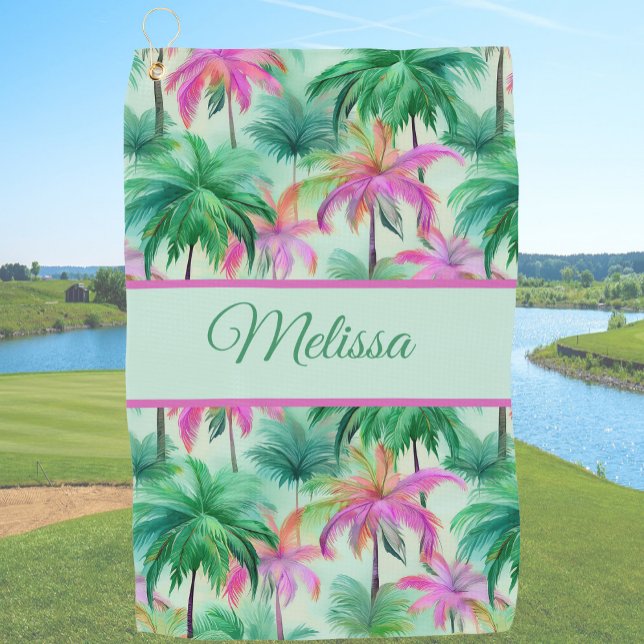 Toalla De Golf Fun green and pink ladies tropical palm tree (Subido por el creador)