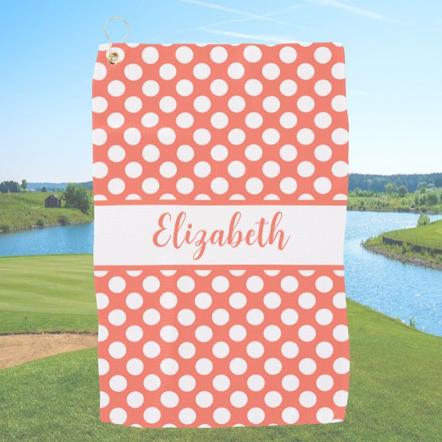 Toalla De Golf Fun Orange polka dots custom name ladies (Subido por el creador)