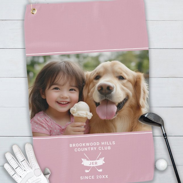 Toalla De Golf Fun Photo Moderno Monogrammed Golfer Club Pro Pink (Subido por el creador)