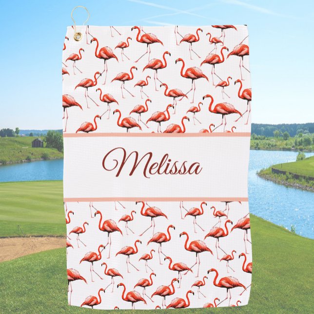 Toalla De Golf Fun pink and white custom monogram ladies flamingo (Subido por el creador)