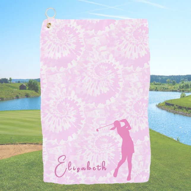 Toalla De Golf Fun Pink Tie Dye Lady Golfer Custom Name (Subido por el creador)