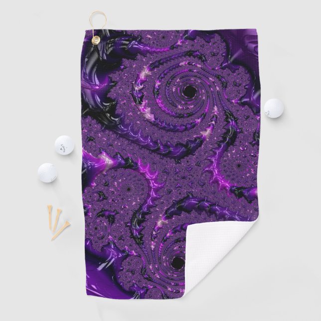 Toalla De Golf Funky Bold Boho Purple Digital Resumen Fractal (In situ)