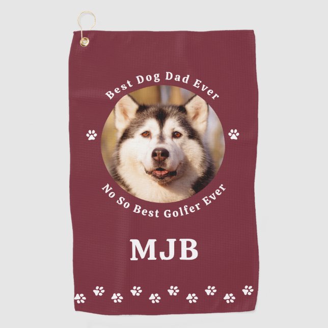 Toalla De Golf Funny DOG DAD Foto personalizada Golfer Red (Anverso)