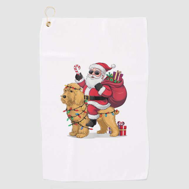Toalla De Golf Funny Santa Riding Goldendoodle Dog Navidades (Anverso)