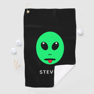 Toalla De Golf Funny Space Alien Head Black Green Personalizado