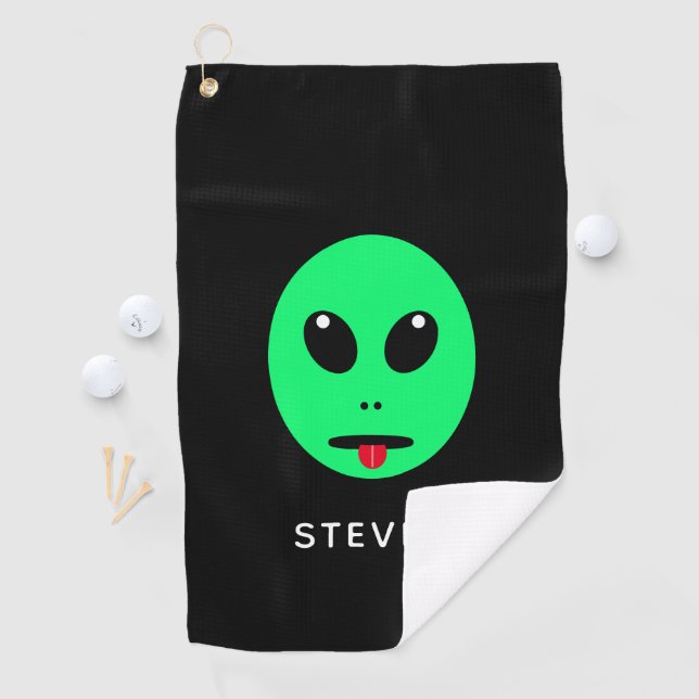 Toalla De Golf Funny Space Alien Head Black Green Personalizado (In situ)