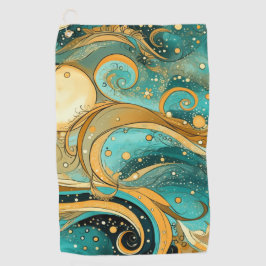 Toalla De Golf Galaxia naranja y Aqua con estrellas de luna y tob