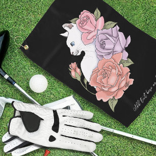 Toalla De Golf Gato Blanco Floral Pastel Negro Botánico Romántico