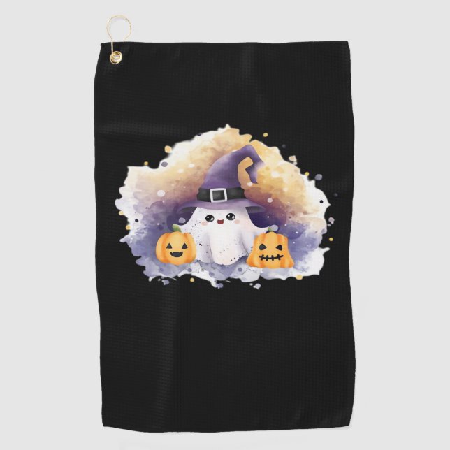 Toalla De Golf Gato fantasma lindo con calabazas - Ar Halloween K (Anverso)