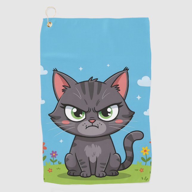 Toalla De Golf Gato gris enfadado pequeño (Anverso)