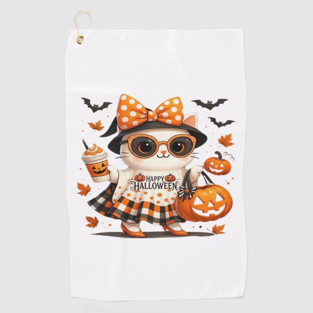 Toalla De Golf Gato lindo de Halloween - Kawaii Bruja Kitty con b (Anverso)