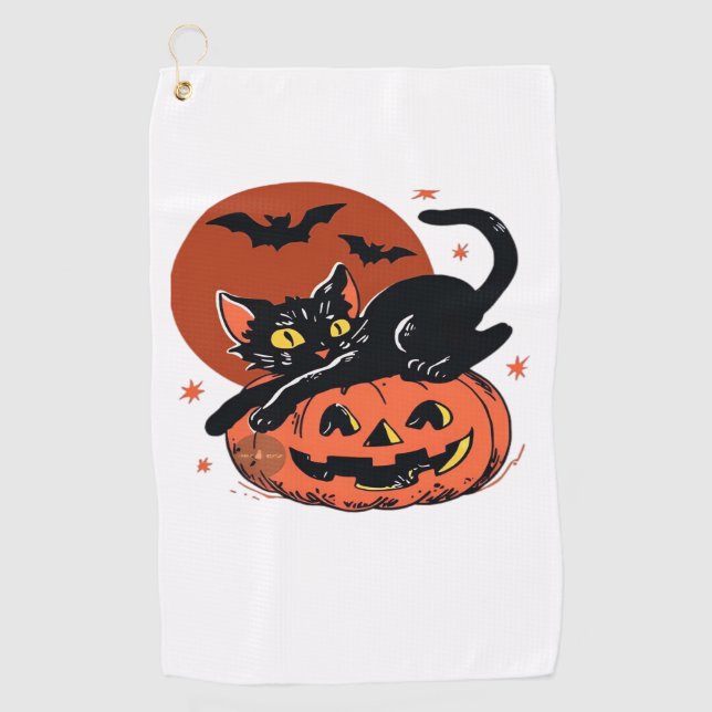 Toalla De Golf Gato negro, camiseta clásica de Halloween nostálgi (Anverso)