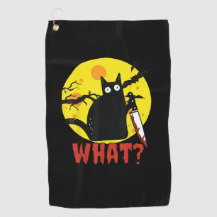 Toalla De Golf Gato negro con cuchillo sangriento que dice qué gr