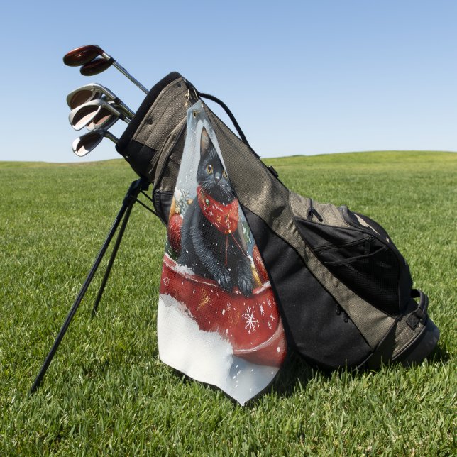 Toalla De Golf Gato negro con manchas deja que nieve Navidades (Verde)