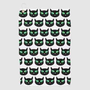 Toalla De Golf Gato negro con patrón de ojos verdes