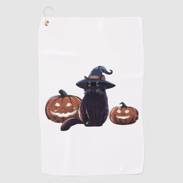 Toalla De Golf Gato negro de Halloween camiseta sobredimensionada (Anverso)
