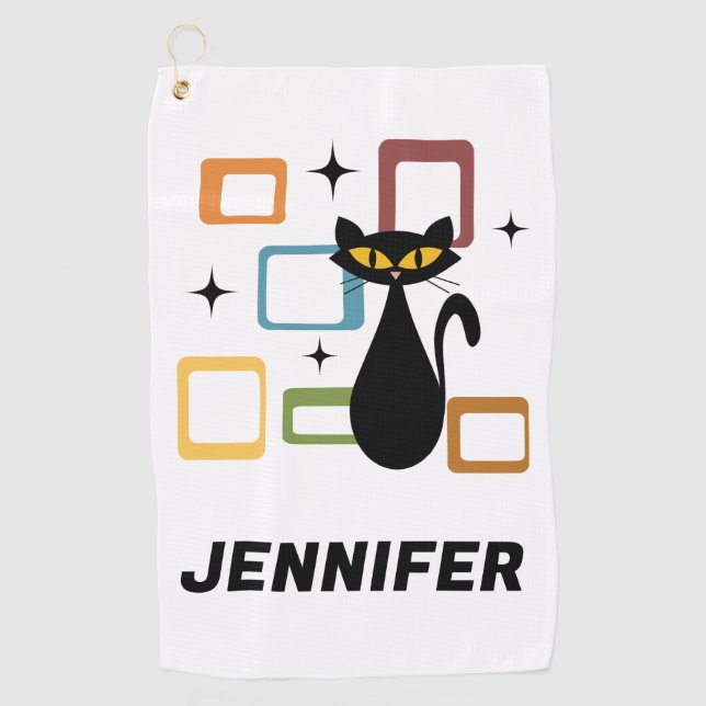 Toalla De Golf Gato negro de Mid Century (Anverso)