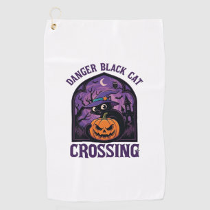 Toalla De Golf Gato Negro Peligro Cruzando Calabaza de Halloween 