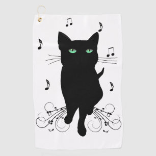 Toalla De Golf Gato negro rodeado de notas de música susurrantes
