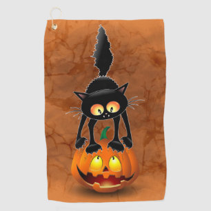 Toalla De Golf Gato Personalizado asustado de Halloween en calaba