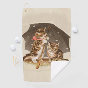 Toalla De Golf Gatos antiguos bajo paraguas arte de gato antiguo