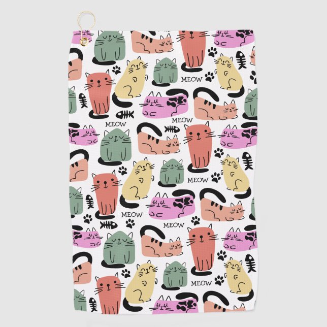 Toalla De Golf Gatos De Doodle Cubiertos Y Pintas (Anverso)