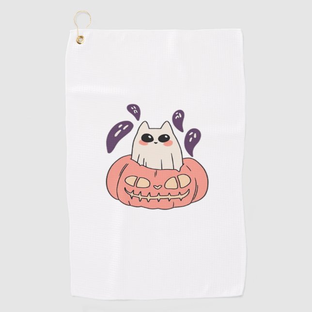 Toalla De Golf Ghost Kitty en una calabaza clásica camiseta (Anverso)