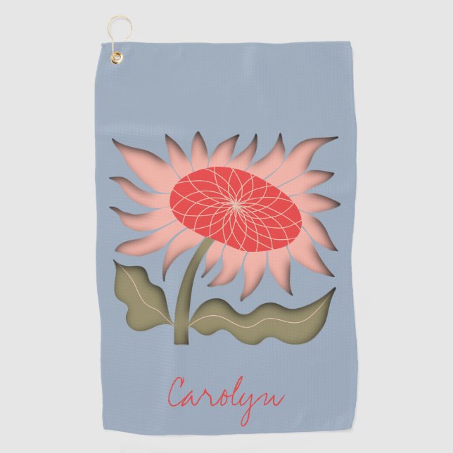 Toalla De Golf Girasol Retro Rosa 3D bonito (Anverso)